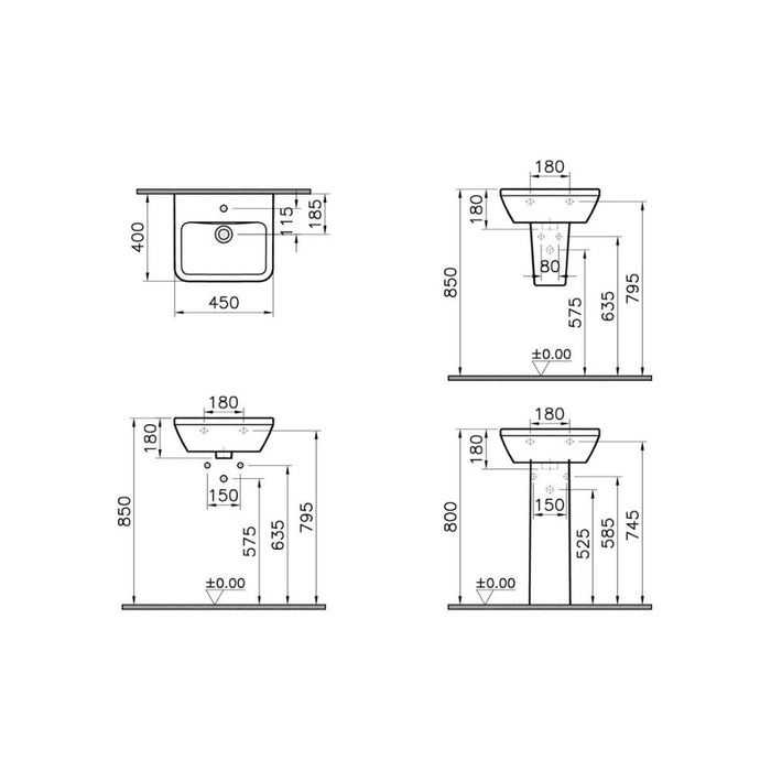 VitrA Integra 1TH Basin with Overflow - White - Unbeatable Bathrooms