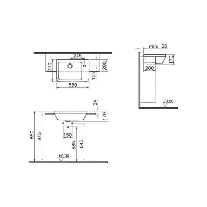 VitrA Integra 550x370mm 1TH Semi Recessed Basin (RH) - White - Unbeatable Bathrooms