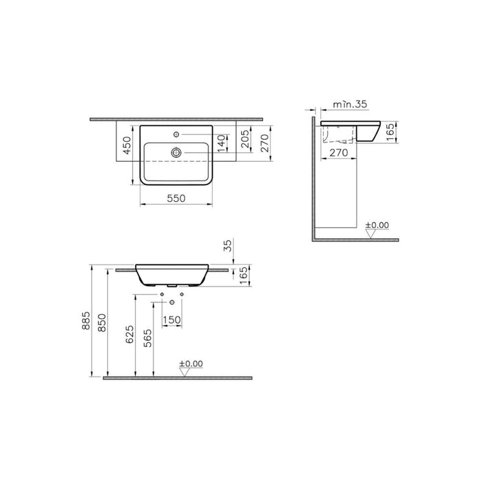 VitrA Integra 1TH Semi Recessed Basin - White - Unbeatable Bathrooms