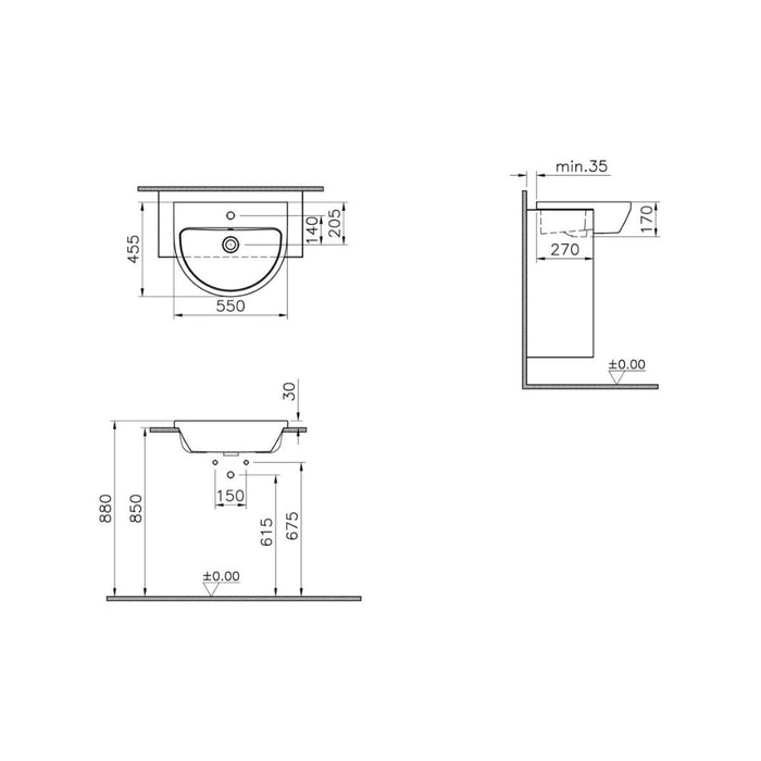 VitrA Integra 1TH Semi Recessed Basin - White - Unbeatable Bathrooms