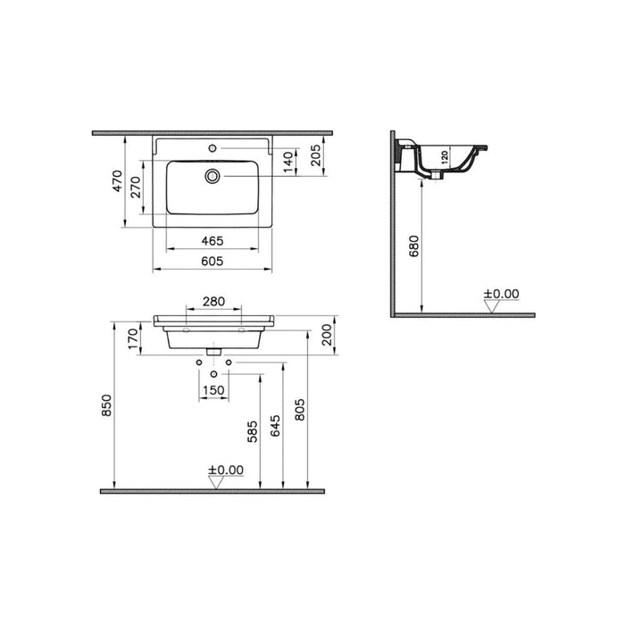 VitrA Integra Classic 610x475mm 1TH Vanity Basin Only - White - Unbeatable Bathrooms