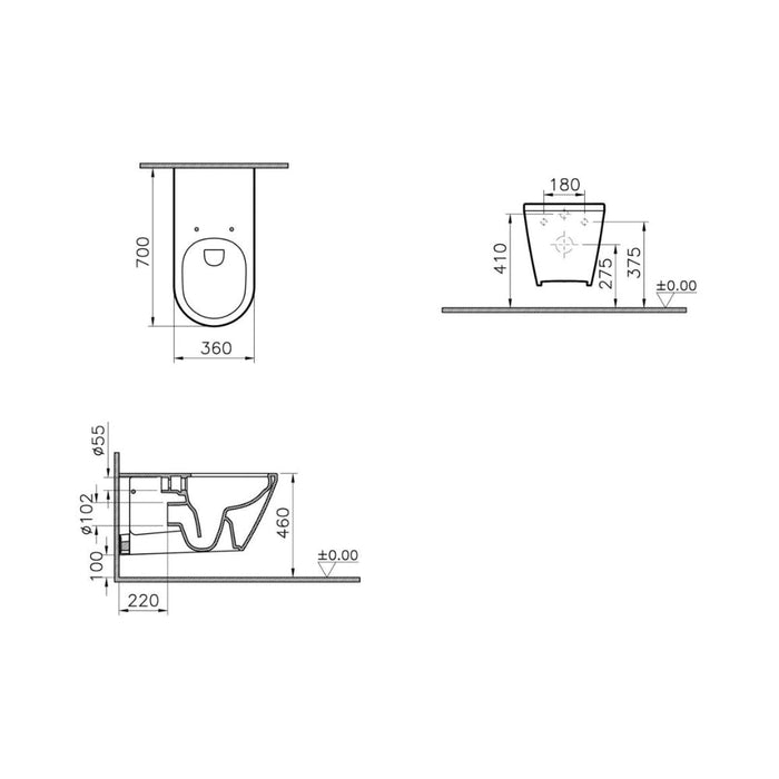 VitrA Integra Extra Projection Wall Hung Pan Only - White - Unbeatable Bathrooms