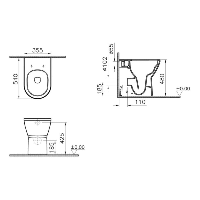 VitrA Integra Rimless Comfort Height Back to Wall Pan Only - White - Unbeatable Bathrooms