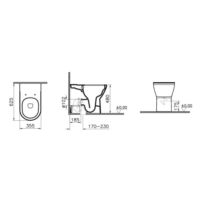 VitrA Integra Rimless Comfort Height Fully Shrouded Close Coupled Pan Only - White - Unbeatable Bathrooms