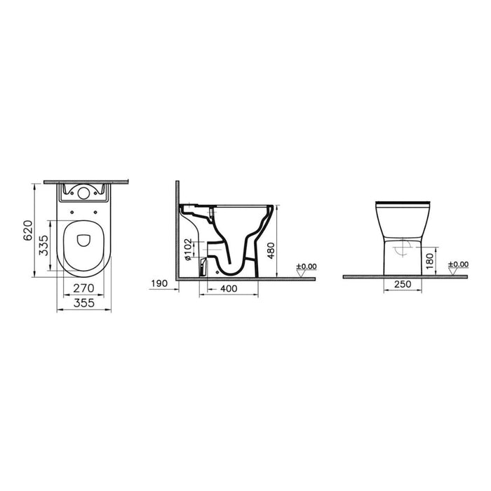 VitrA Integra Rimless Comfort Height Open Back Close Coupled Pan Only - White - Unbeatable Bathrooms