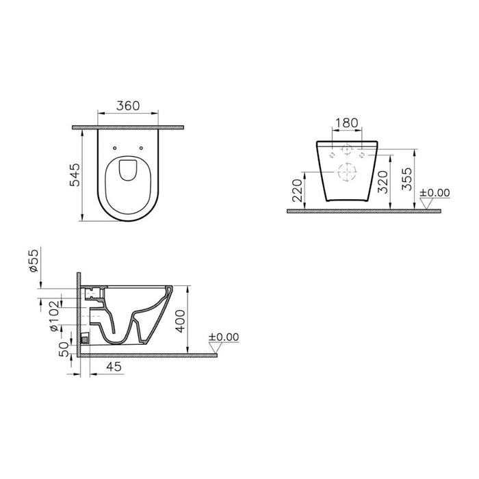 VitrA Integra Rimless Wall Hung Pan Only (Hidden Fix) - White - Unbeatable Bathrooms
