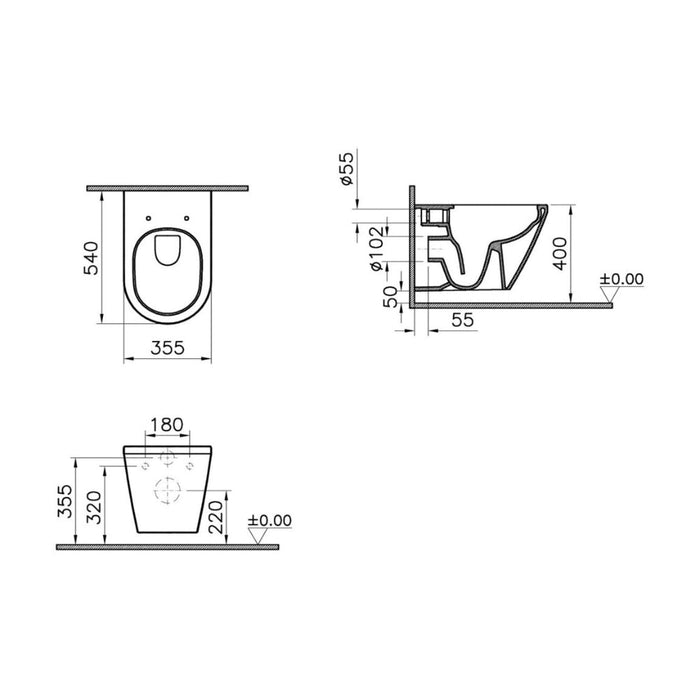 VitrA Integra Rimless Wall Hung Pan Only - White - Unbeatable Bathrooms