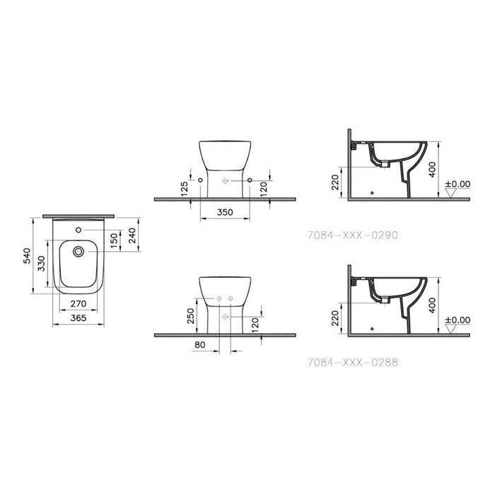 VitrA Integra Square Back to Wall Bidet - White - Unbeatable Bathrooms