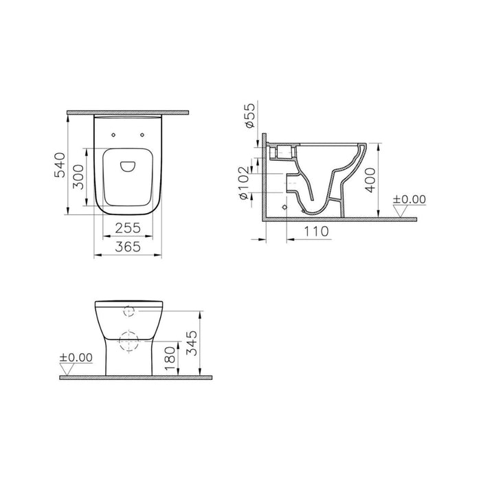 VitrA Integra Square Rimless Back to Wall Pan Only - White - Unbeatable Bathrooms