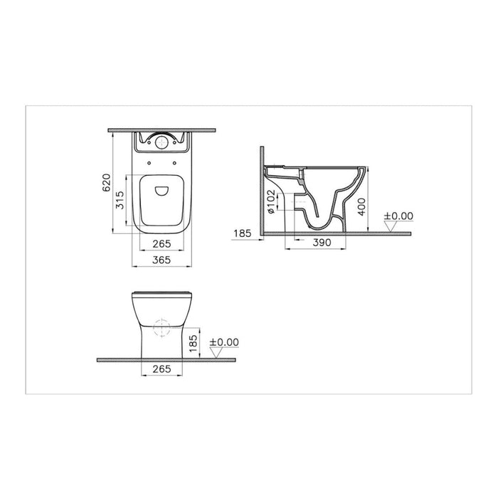 VitrA Integra Square Rimless Open Back Close Coupled Pan Only - White - Unbeatable Bathrooms