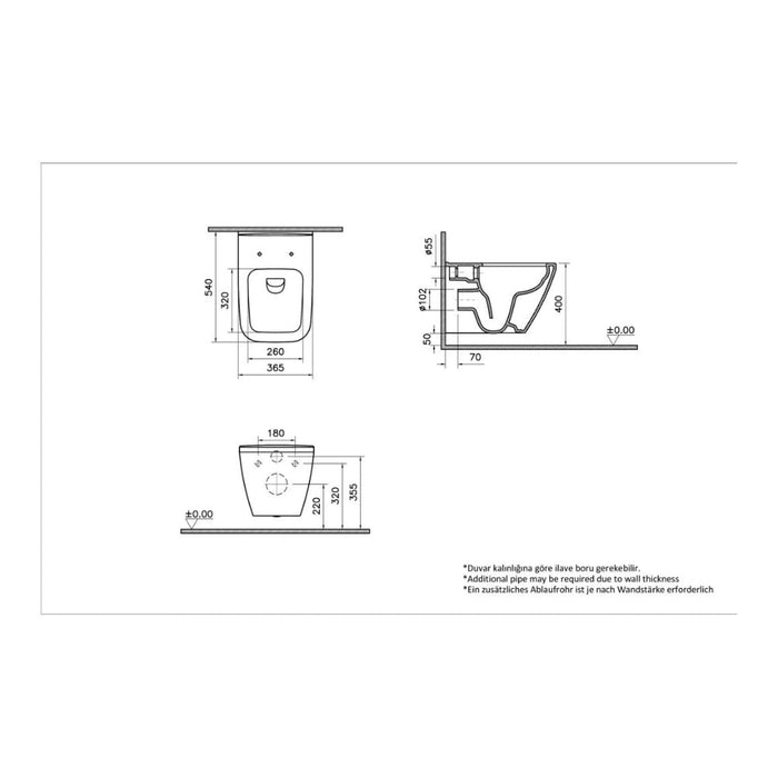 VitrA Integra Square Rimless Wall Hung Pan Only - White - Unbeatable Bathrooms