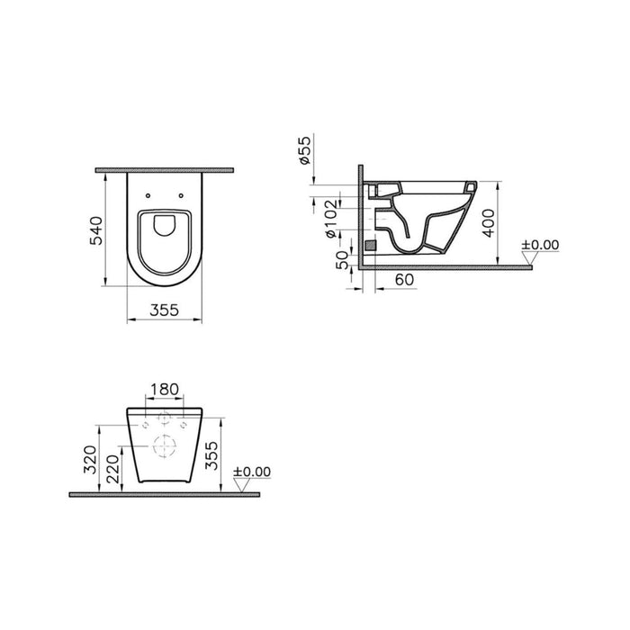VitrA Integra Wall Hung Pan Only - White - Unbeatable Bathrooms