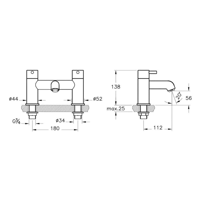 VitrA Minimax S 2-Hole Bath Filler - Chrome - Unbeatable Bathrooms