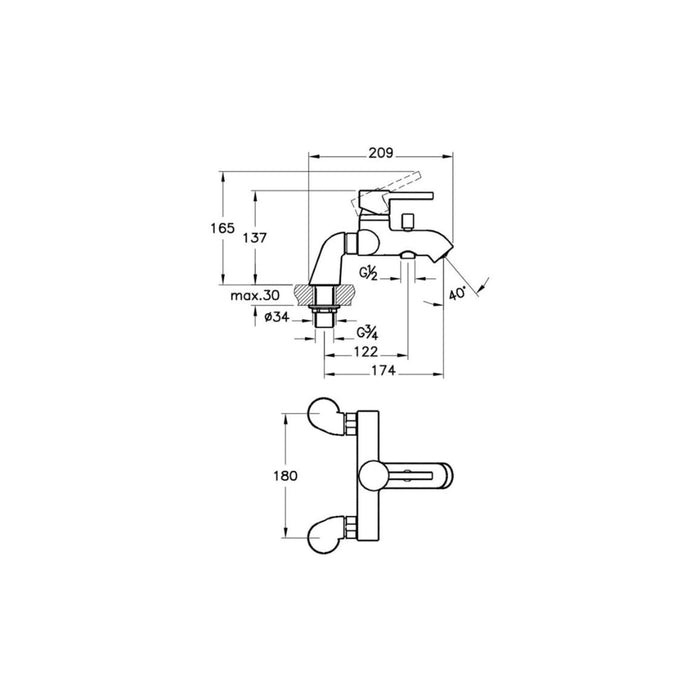 VitrA Minimax S Bath/Shower Mixer - Chrome - Unbeatable Bathrooms