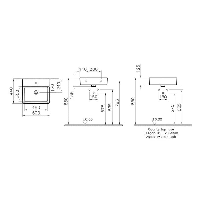 VitrA Nuo 500x440mm 1TH Countertop Basin w/Overflow - White - Unbeatable Bathrooms
