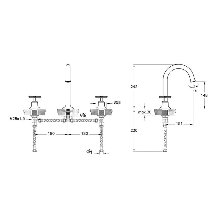 VitrA Origin Classic 3-Hole Basin Mixer - Unbeatable Bathrooms