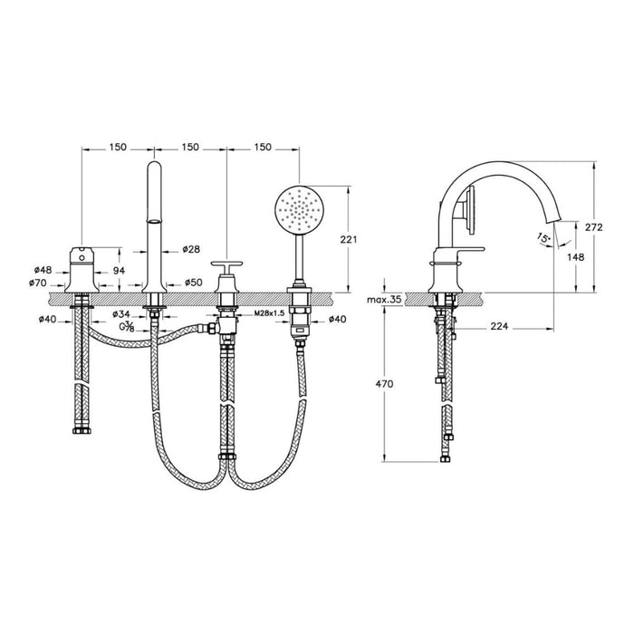 VitrA Origin Classic 4-Hole Bath/Shower Mixer - Unbeatable Bathrooms