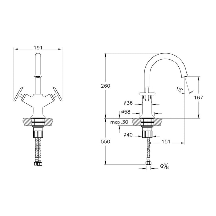 VitrA Origin Classic Basin Mixer (Cross Handles) - Unbeatable Bathrooms