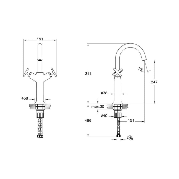 VitrA Origin Classic Tall Basin Mixer (Cross Handles) - Unbeatable Bathrooms