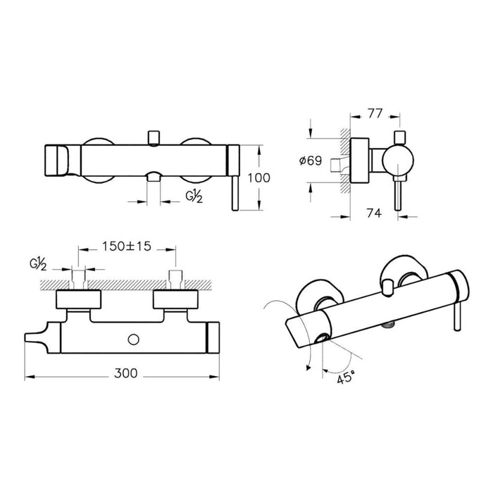 VitrA Origin Wall Mounted Shower Mixer - Unbeatable Bathrooms
