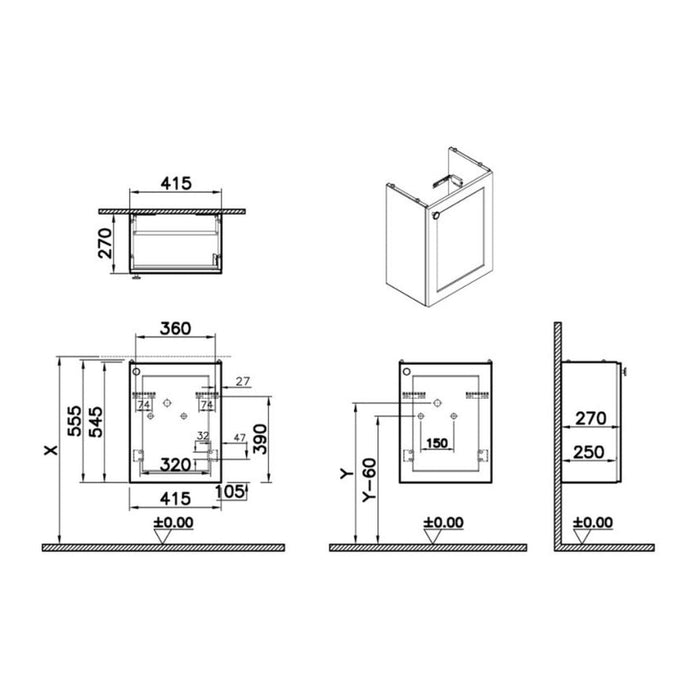 VitrA Root Classic 40cm 1 Door Wall Hung Slim Washbasin Unit - Unbeatable Bathrooms