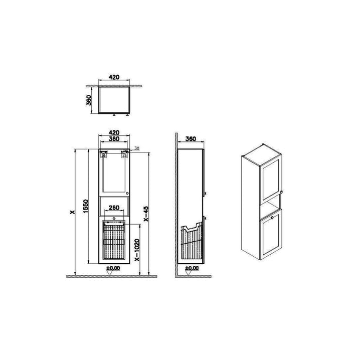 VitrA Root Classic 40cm 2 Door Semi-Tall Unit w/Laundry Basket - Unbeatable Bathrooms