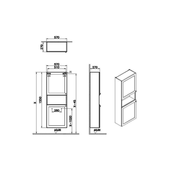 VitrA Root Classic 55cm 2 Door Semi-Tall Unit (LH Hinge) - Unbeatable Bathrooms