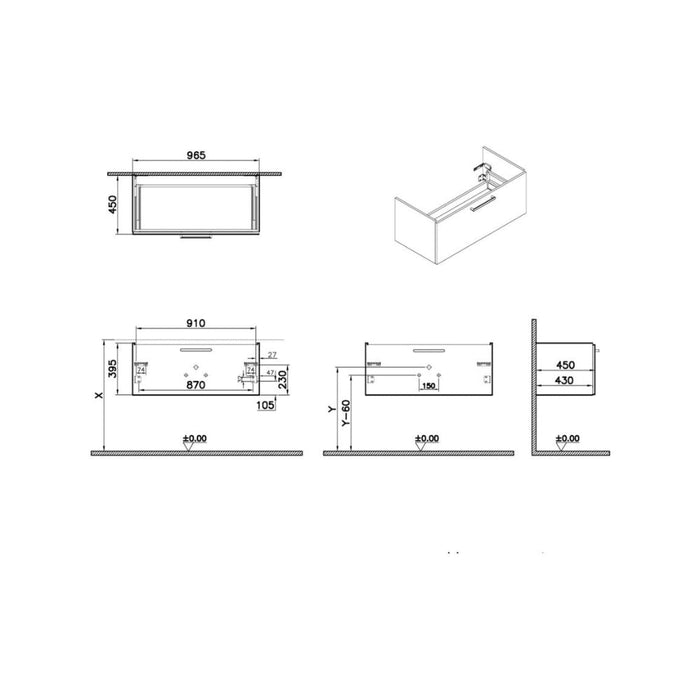 VitrA Root Flat 100cm 1 Drawer Washbasin Unit - Unbeatable Bathrooms