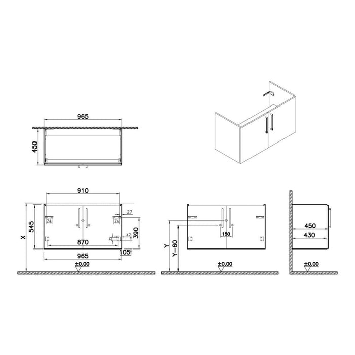 VitrA Root Flat 100cm 2 Door Washbasin Unit - Unbeatable Bathrooms