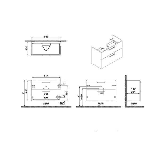 VitrA Root Flat 100cm 2 Drawer Washbasin Unit - Unbeatable Bathrooms