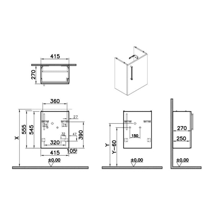 VitrA Root Flat 40cm 1 Door Wall Hung Slim Washbasin Unit - Unbeatable Bathrooms