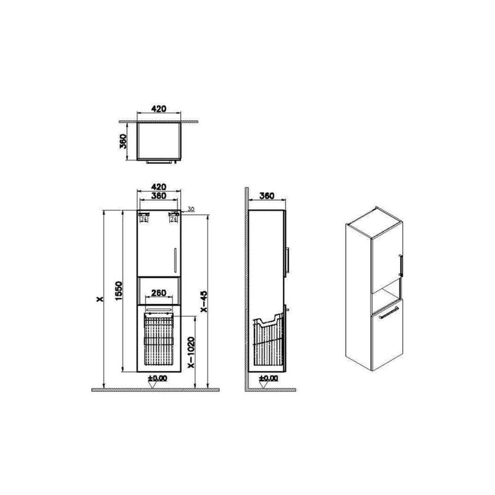 VitrA Root Flat 40cm 2 Door Semi-Tall Unit w/Laundry Basket - Unbeatable Bathrooms
