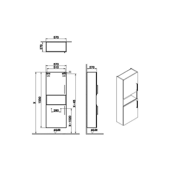 VitrA Root Flat 55cm 2 Door Semi-Tall Unit (LH Hinge - Unbeatable Bathrooms