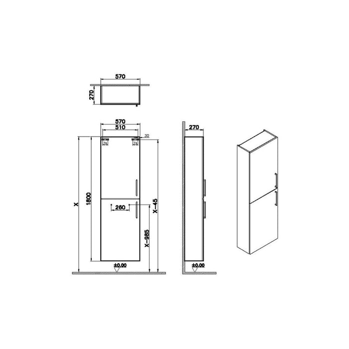 VitrA Root Flat 55cm 2 Door Slim Tall Unit (LH Hinge) - Unbeatable Bathrooms