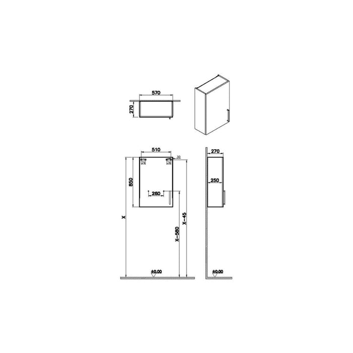 VitrA Root Flat 60cm 1 Door Upper/Wall Unit - Unbeatable Bathrooms