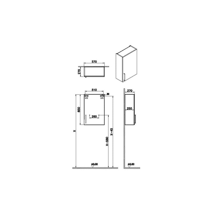 VitrA Root Flat 60cm 1 Door Upper/Wall Unit - Unbeatable Bathrooms
