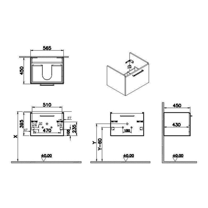 VitrA Root Flat 60cm 1 Drawer Washbasin Unit - Unbeatable Bathrooms