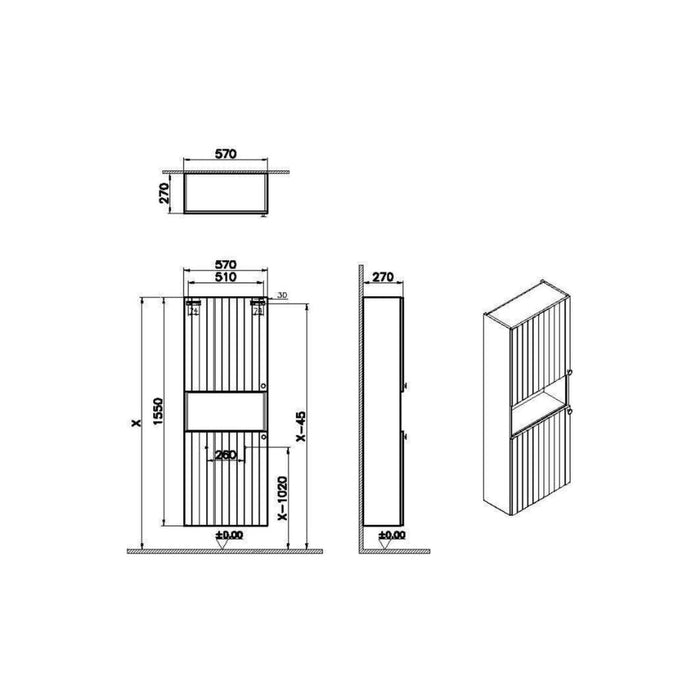 VitrA Root Groove 55cm 2 Door Semi-Tall Unit (LH Hinge) - Unbeatable Bathrooms