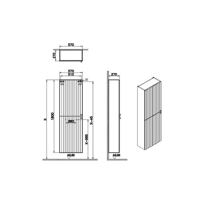VitrA Root Groove 55cm 2 Door Slim Tall Unit (LH Hinge) - Unbeatable Bathrooms