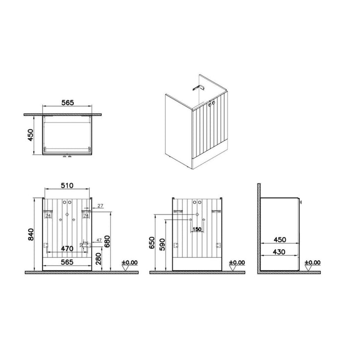 VitrA Root Groove 60cm 2 Door Floor Standing Washbasin Unit - Unbeatable Bathrooms