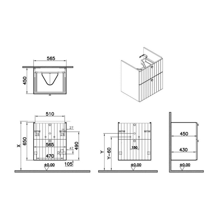 VitrA Root Groove 60cm 2 Drawer Washbasin Unit - Unbeatable Bathrooms