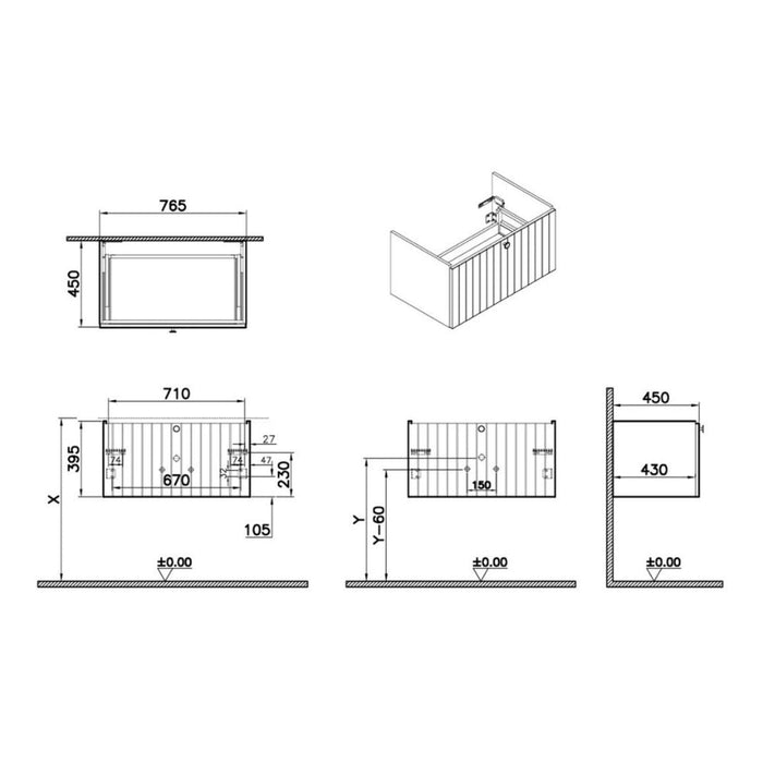 VitrA Root Groove 80cm 1 Drawer Washbasin Unit - Unbeatable Bathrooms