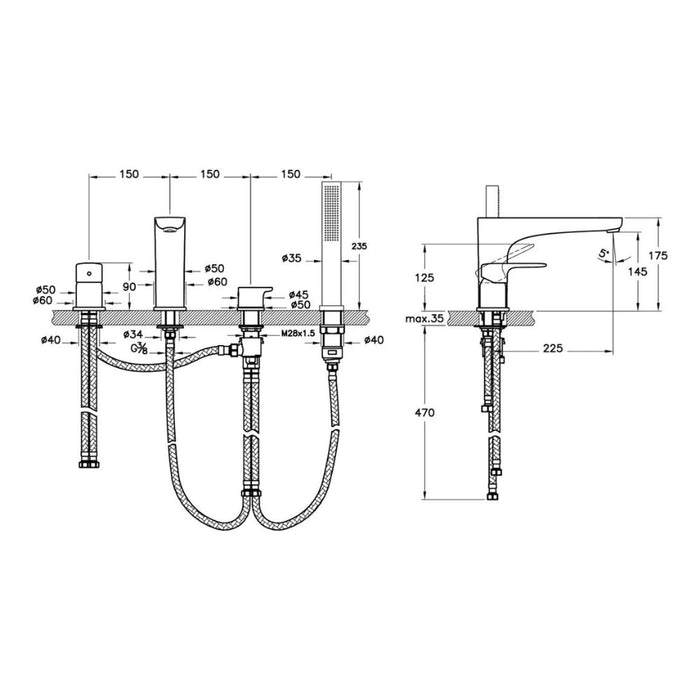 VitrA Root Round 4-Hole Bath/Shower Mixer - Unbeatable Bathrooms