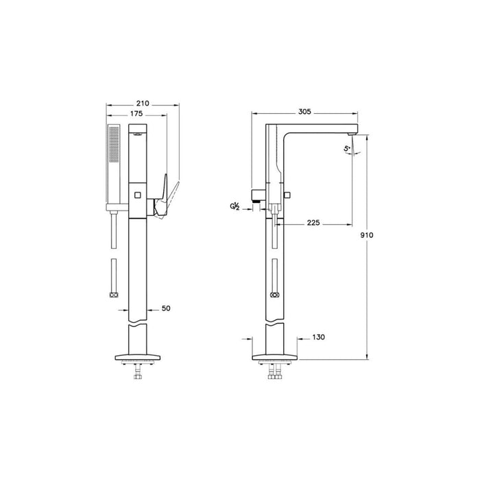 VitrA Root Square Floor Standing Bath/Shower Mixer - Unbeatable Bathrooms