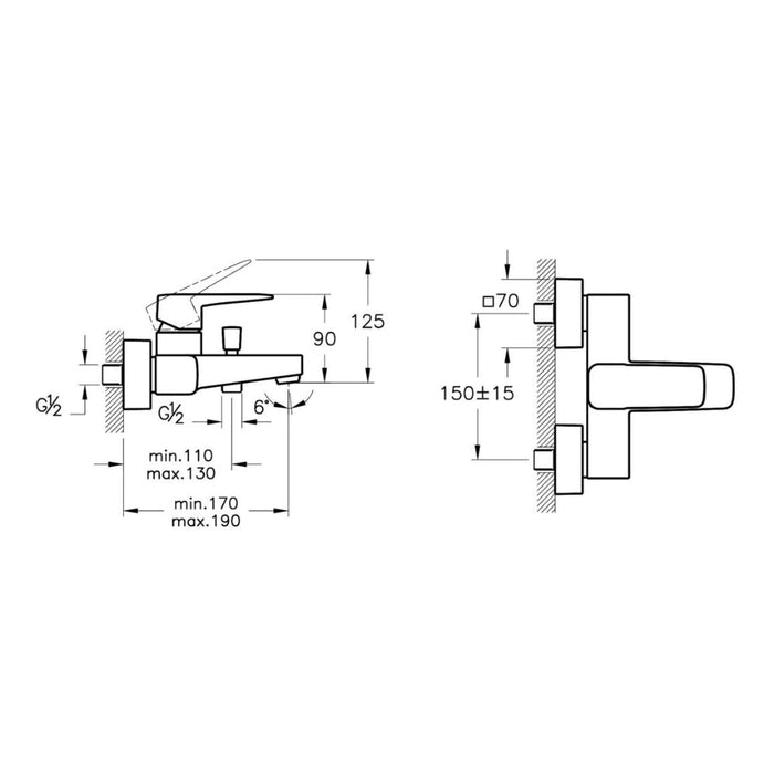 VitrA Root Square Wall Mounted Bath/Shower Mixer - Unbeatable Bathrooms