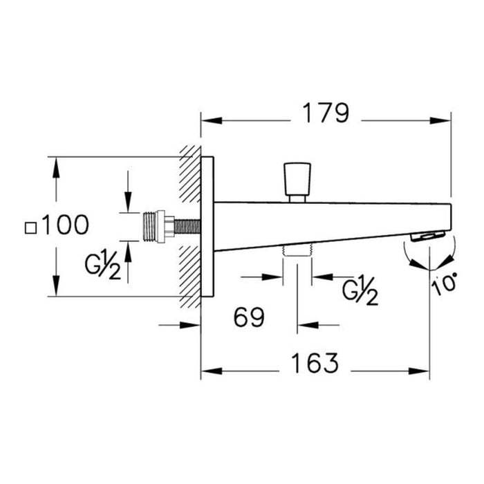 VitrA Root Square Wall Mounted Bath/Shower Spout - Unbeatable Bathrooms