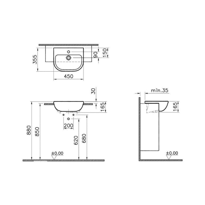 VitrA S20 Semi Recessed Basin - White - Unbeatable Bathrooms