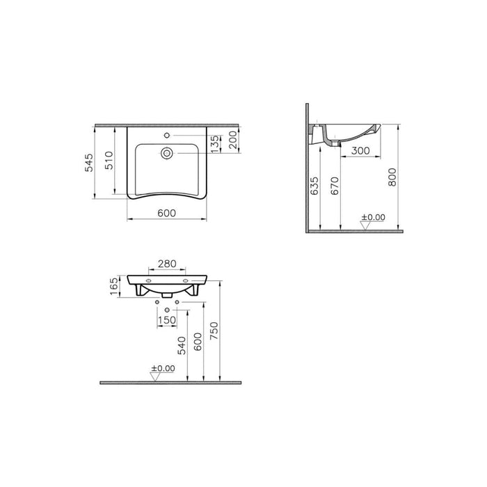 VitrA S20 600x545mm 1TH Basin (No Overflow) - White - Unbeatable Bathrooms