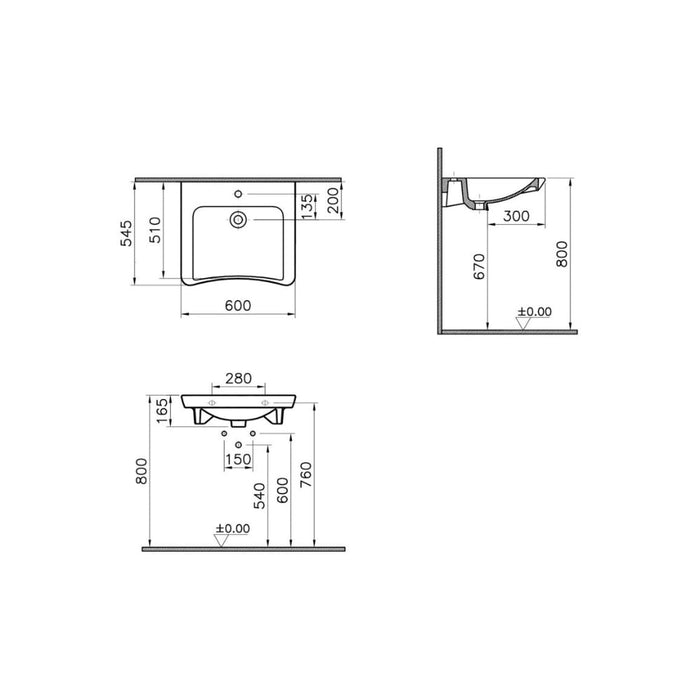 VitrA S20 600x545mm 1TH Basin (No Overflow) - White - Unbeatable Bathrooms