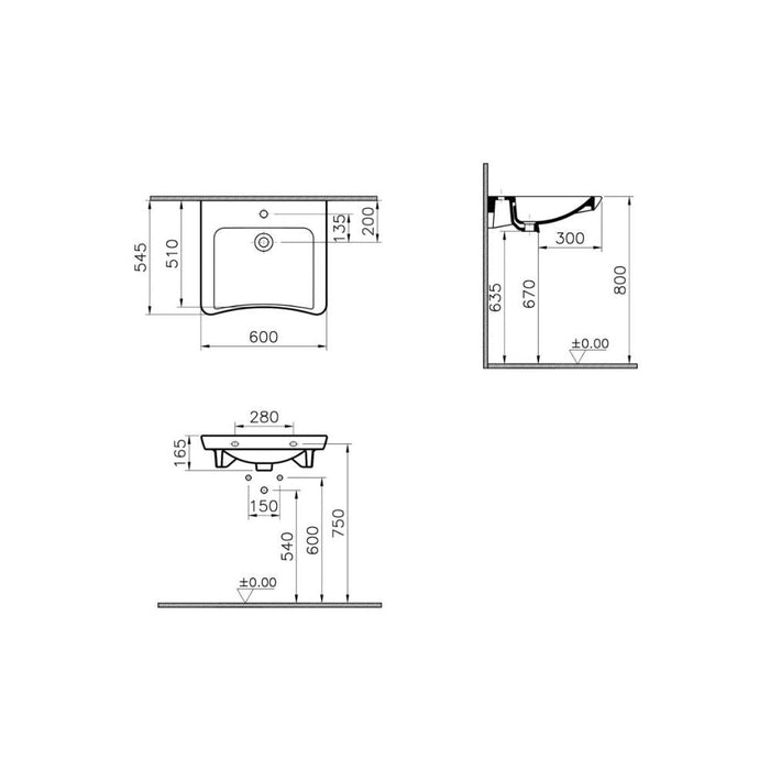 VitrA S20 1TH Basin w/Overflow - White - Unbeatable Bathrooms